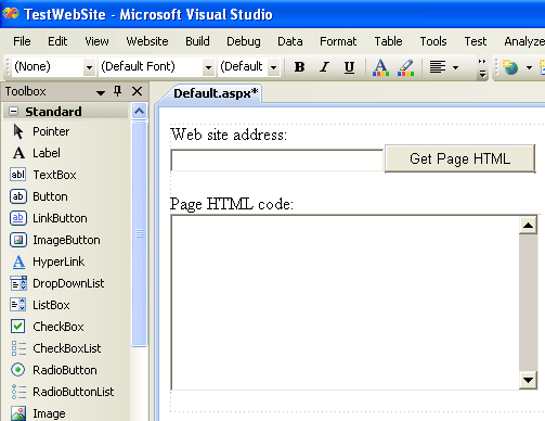Web form for getting page HTML at design time