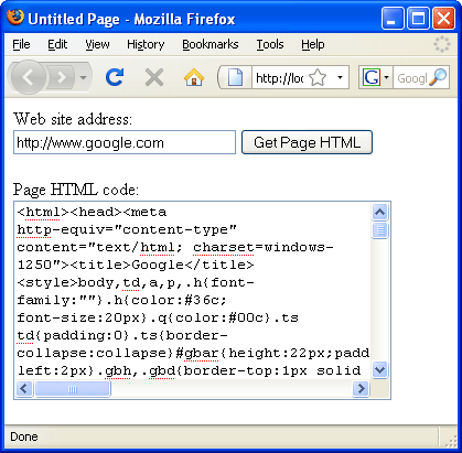 HTML code is read and shown in text box