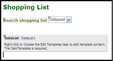 Using a dropdown list for populating available shopping lists, and datalist for populating the list of items.